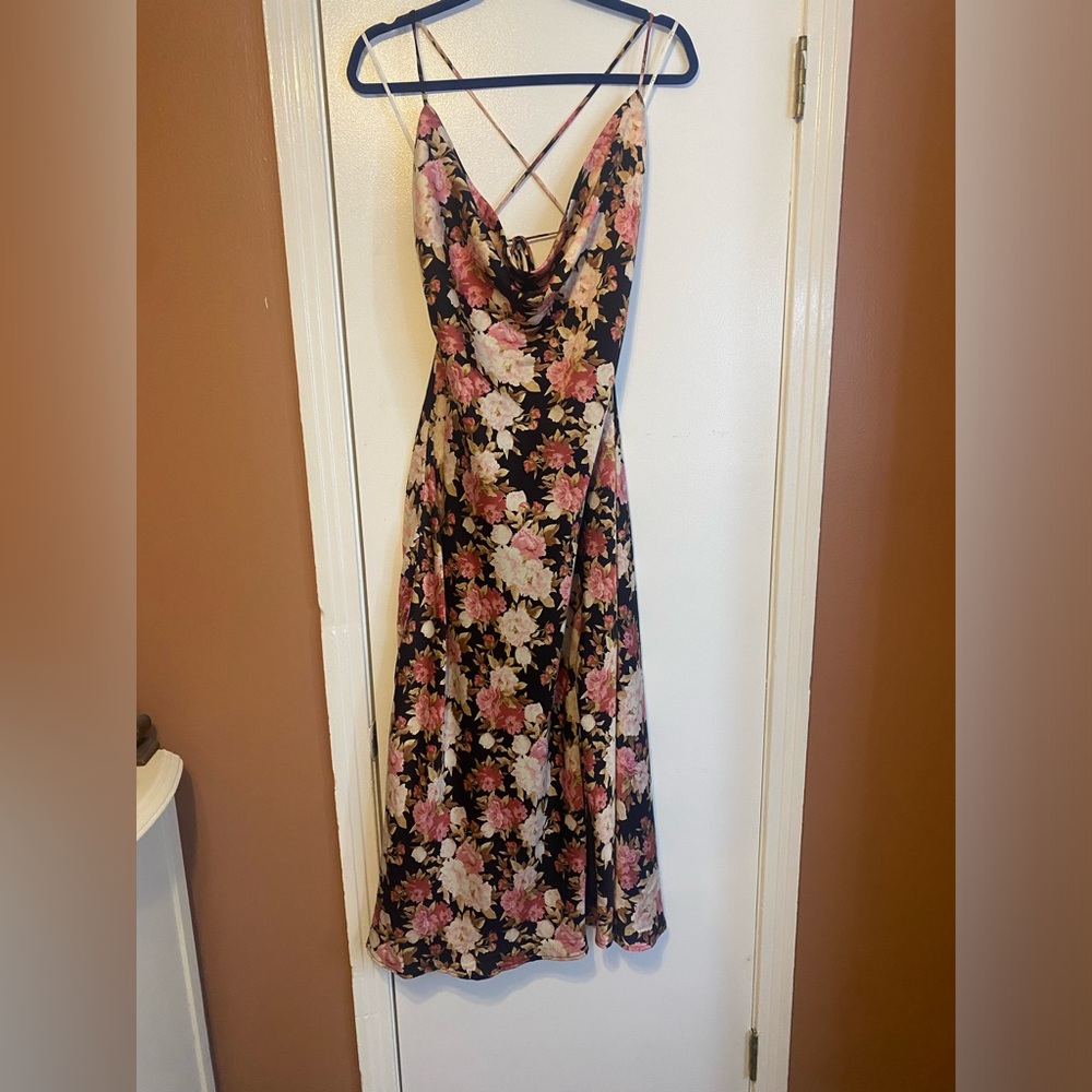 Lulus Cowl Neck Open Back Wedding Guest Dress